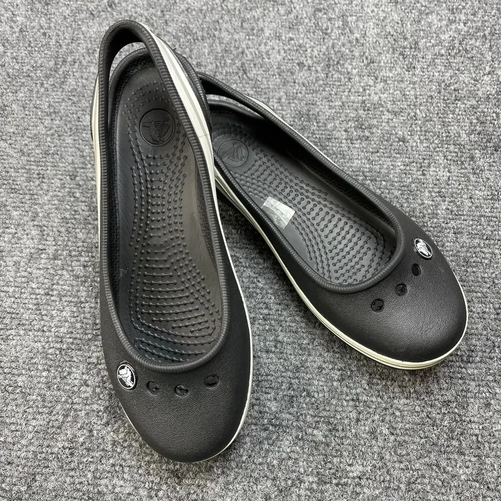 CROCS Girls Crocband Slingback Flat Black Ballerina Round Toe Size J2